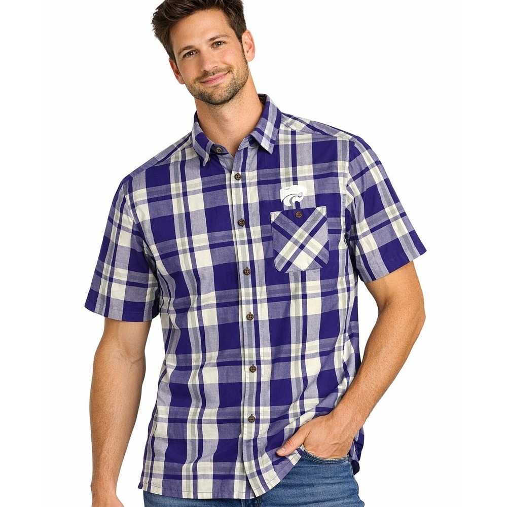 Chiliwear Button Down Shirt XL Purple Kansas State‎ Wildcats Plaid Short Sleeve